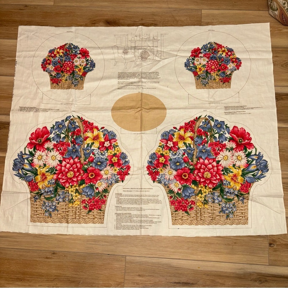Vintage VIP Cranston Fabric American Wildflower Collection Flower Basket Blooms